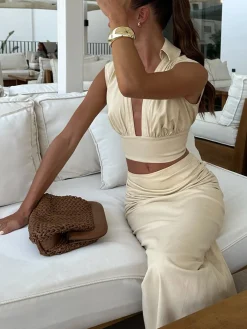 Pleated Sexy Corset Midi Skirt Set