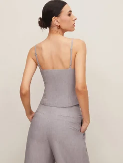 Pleated Sleeveless Plain Pants Set