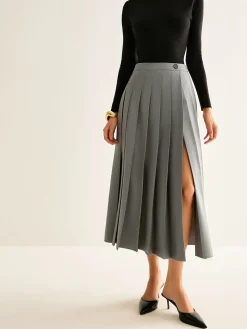 Pleated Slit Zipper Skirt