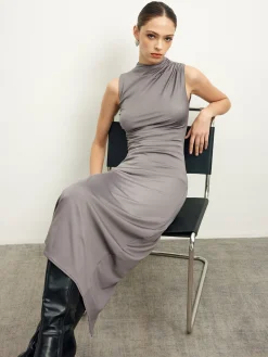 Pleated Split Jersey Tank Dress