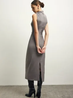 Pleated Split Jersey Tank Dress