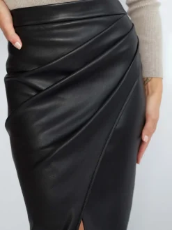 Pleated Split PU Leather Skirt