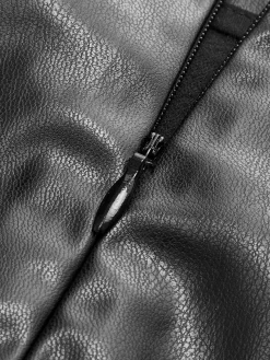 Pleated Split PU Leather Skirt