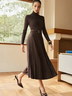 Pleated Suede Skirt