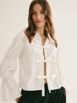 Pleated Tie Front Polo Shirt