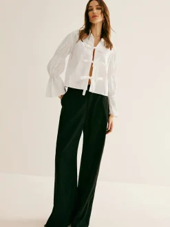 Pleated Tie Front Polo Shirt
