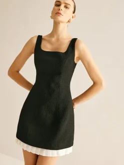 Pleated Trim Tweed Tank Short Dress