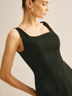 Pleated Trim Tweed Tank Short Dress