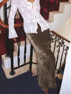Pleated Velvet Maxi Skirt