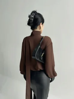 Pleated V-Neck Shirt With Scarf
