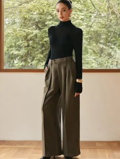 Pleated Wide-Leg Warm Pants