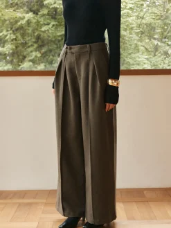 Pleated Wide-Leg Warm Pants