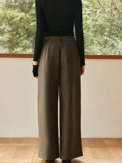 Pleated Wide-Leg Warm Pants
