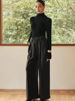 Pleated Wide-Leg Warm Pants