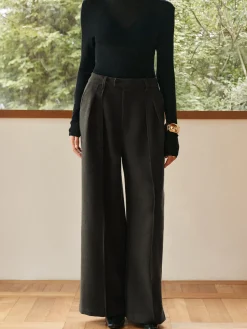 Pleated Wide-Leg Warm Pants