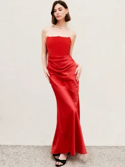Pleated Zipper Corset Tube Long Dress