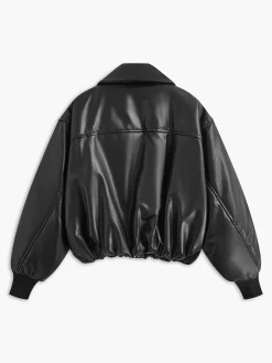 Pleated Zipper Lapel PU Leather Jacket