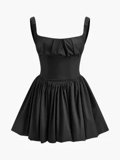 Pleated Zipper Strappy Short Dress
