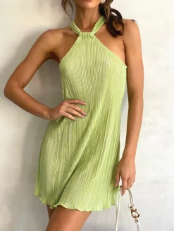 Plisse Halter Short Dress