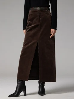 Pockets Corduroy Slit Maxi Skirt