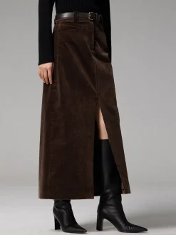 Pockets Corduroy Slit Maxi Skirt