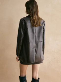 Pockets Faux Leather Blazer