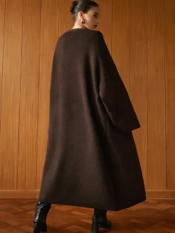 Pockets Long Knit Outerwear With Scarf