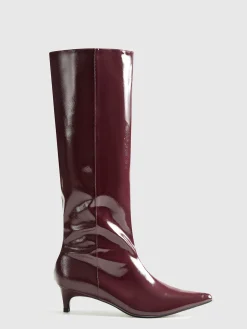 Pointed Toe Kitten Knee High Boots
