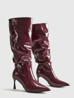 Pointed Toe Pleated Knee-High Boots