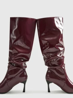 Pointed Toe Pleated Knee-High Boots