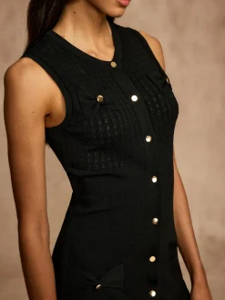 Pointelle Split Button Sweater Dress