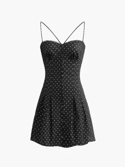 Polka Dot Knotted Back Cami Short Dress