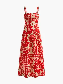 Print Backless Cami Long Dress