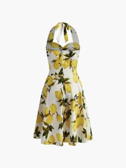 Print Cotton Halter Sweetheart Neck Dress