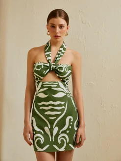 Print Cut Out Halter Dress