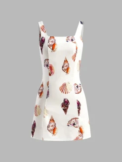 Print Cutout Square Neck Short Dress