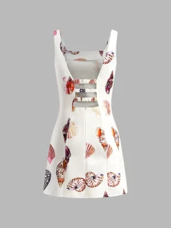 Print Cutout Square Neck Short Dress