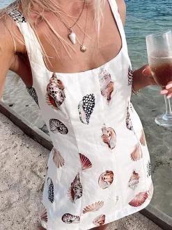 Print Cutout Square Neck Short Dress