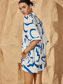 Print Drawstring Shift Shorts Set