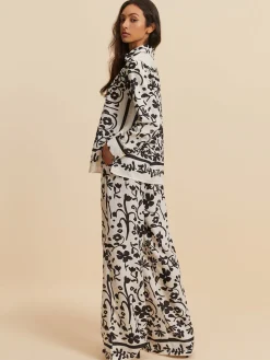 Print Drawstring Wide Leg Pants Set