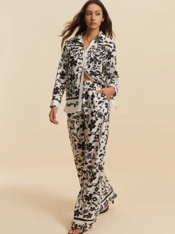 Print Drawstring Wide Leg Pants Set