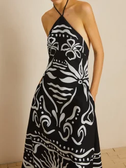 Print Halter Backless Long Dress