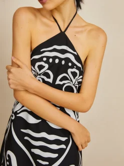 Print Halter Backless Long Dress