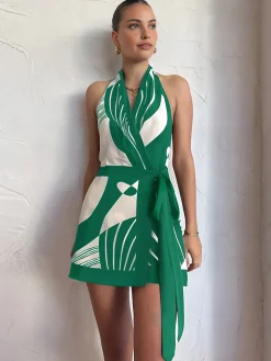 Print Halter Belted Short Dress