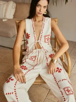 Print Knotted Tassel Pants Set