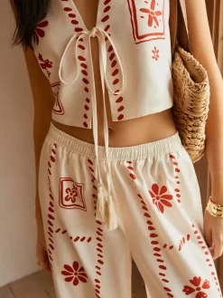 Print Knotted Tassel Pants Set