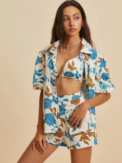 Print Lapel Pockets Shorts Set
