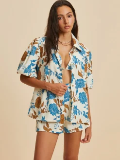 Print Lapel Pockets Shorts Set