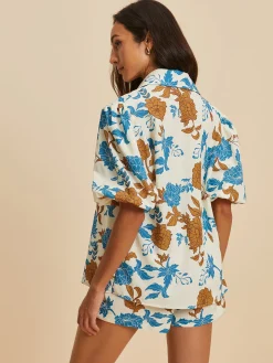 Print Lapel Pockets Shorts Set