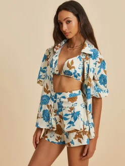 Print Lapel Pockets Shorts Set